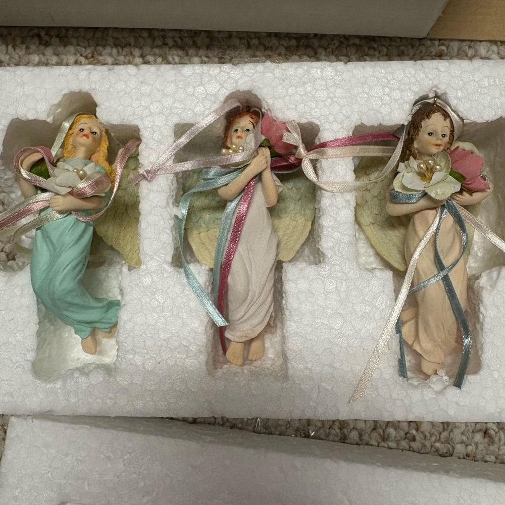 Set of Three Angel Figurines with Ribbons
